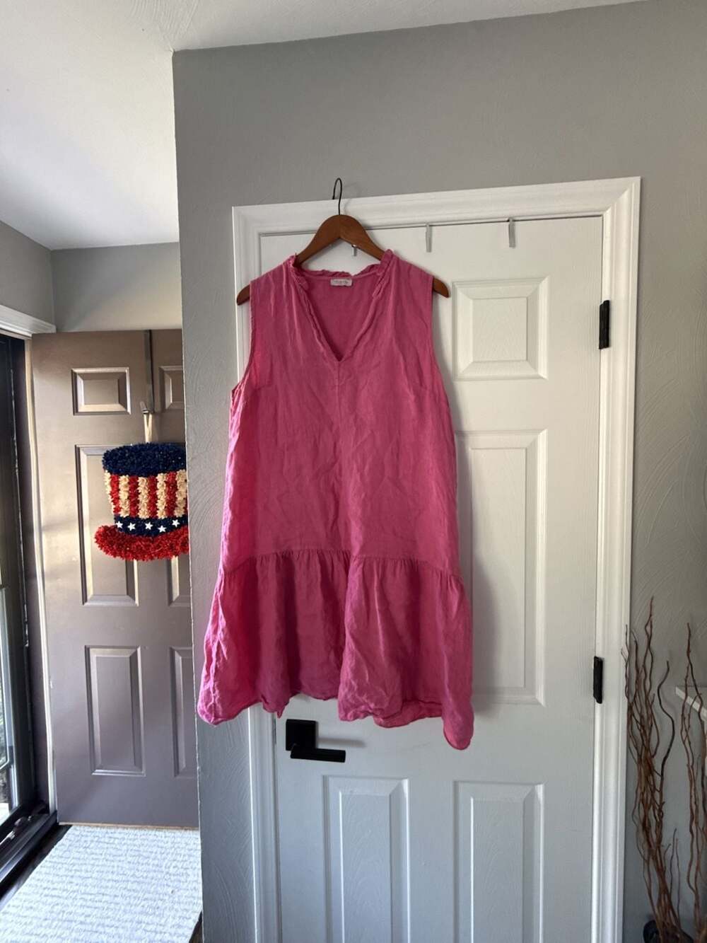 Bellambra Made in Italy 100% Linen Sleeveless V-Neck Ruffle Hem Dress